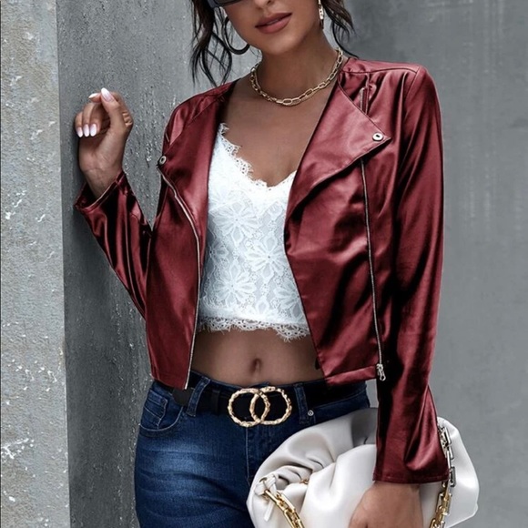 Vegan leather Moto motorcycle jacket brown - Picture 3 of 6